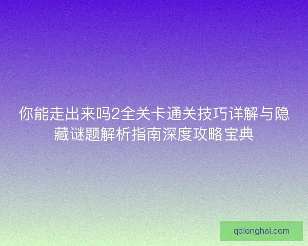 你能走出来吗2全关卡通关技巧详解与隐藏谜题解析指南深度攻略宝典